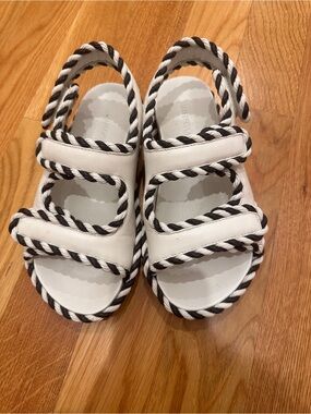 Bottega Veneta White Sandals with Black Rope Trim